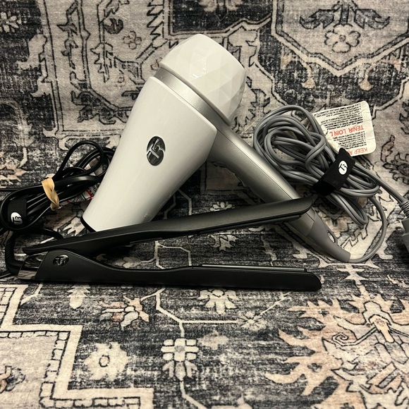 T3 White and Black Hair Dryer and Flat Iron Set - Picture 1 of 10